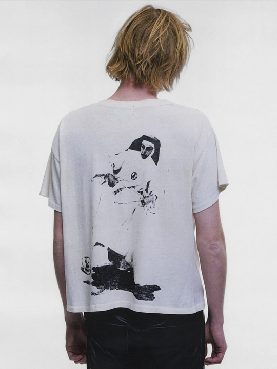Tan t-shirt, full body view