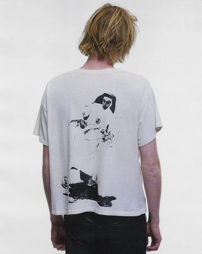 Tan t-shirt, full body view