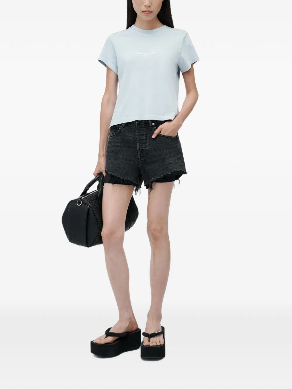Blue t-shirt, full body view