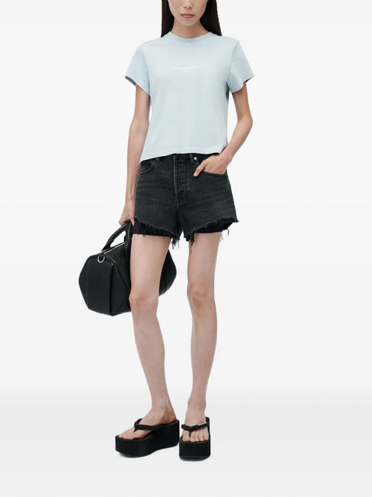 Blue t-shirt, full body view