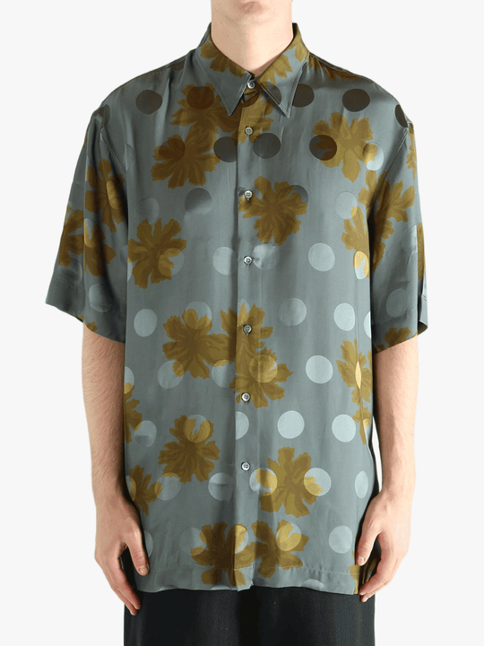 Navy shirt worn by a person, showing the shirt's fit