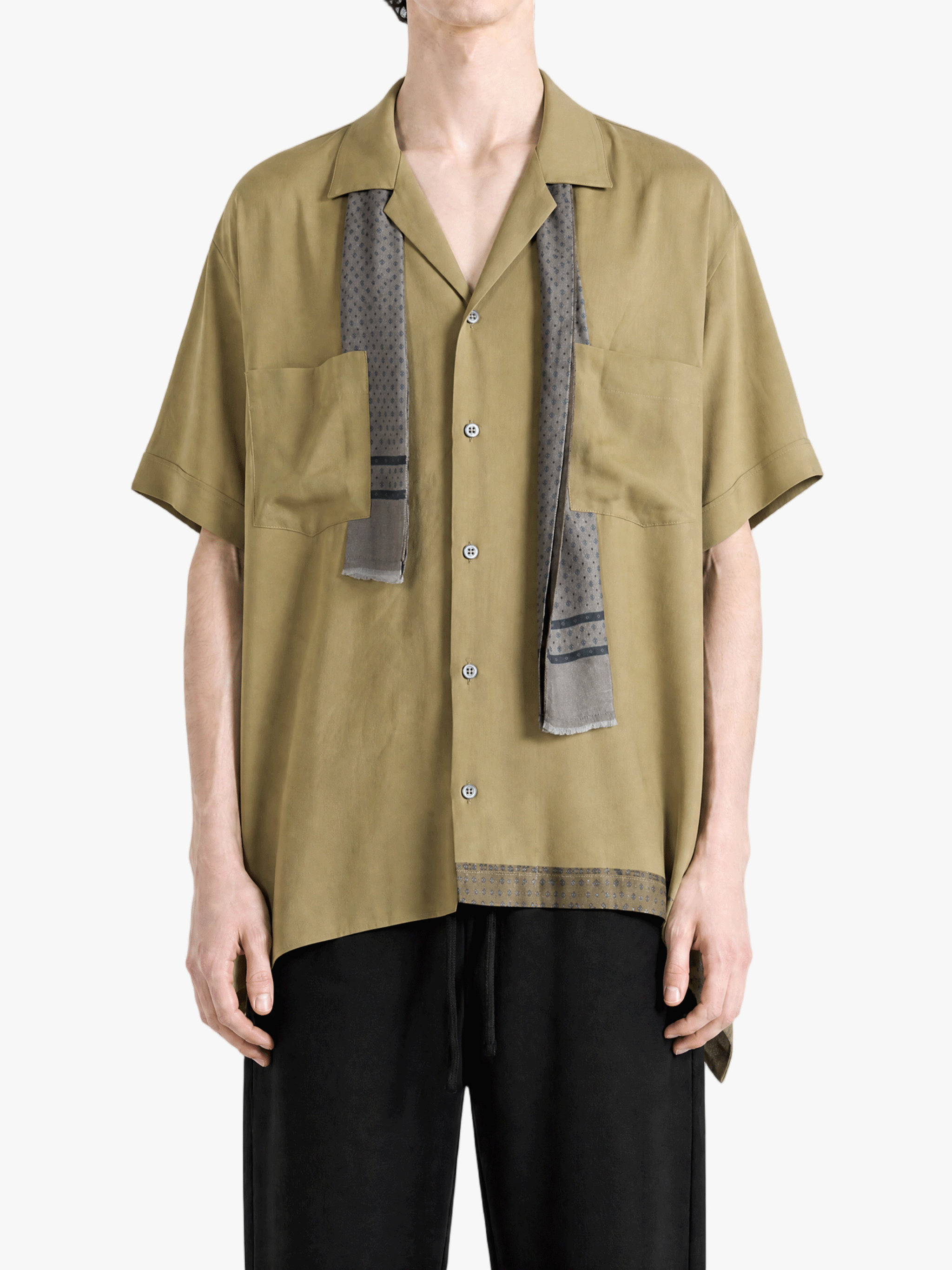 Tan shirt, full body view