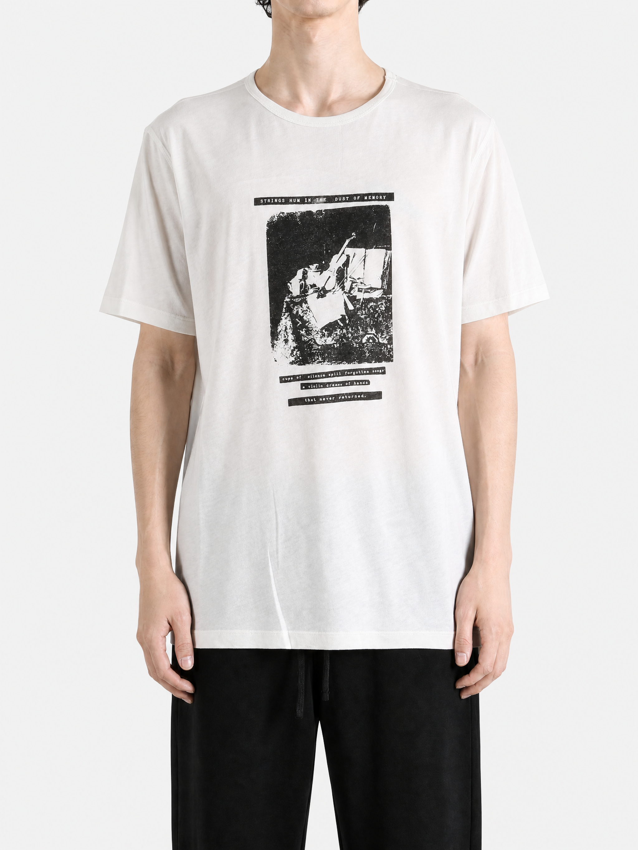 Tan t-shirt, full body view