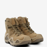 Tan boots, side view