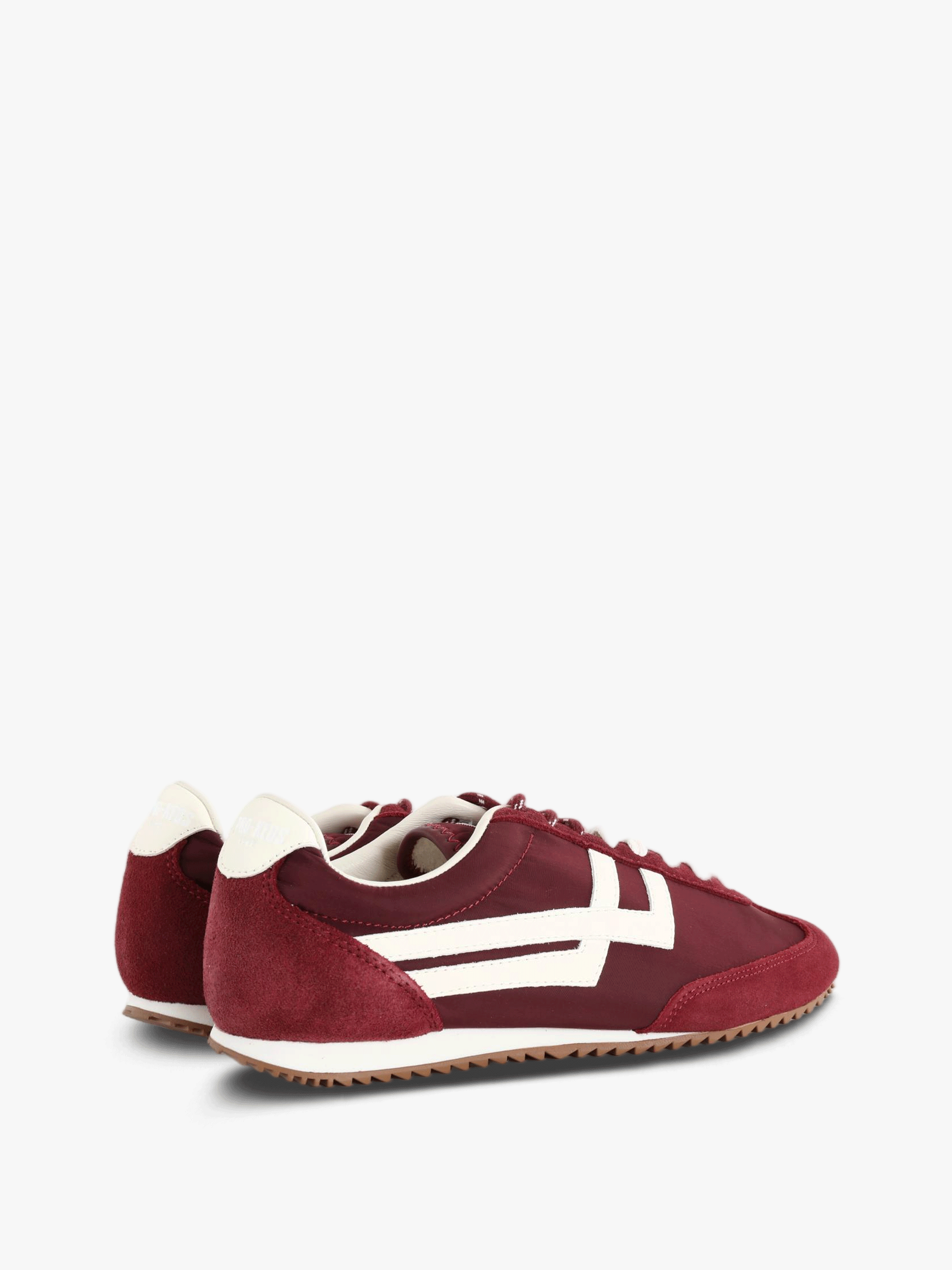 Burgundy shoes, side view