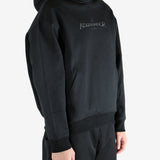 Black hoodie worn by a person, showing the hoodie's fit