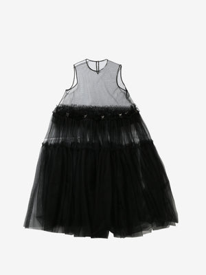 COMME DES GARCONS  NOIR - Women See-through Mesh and Feather Decorated Dress