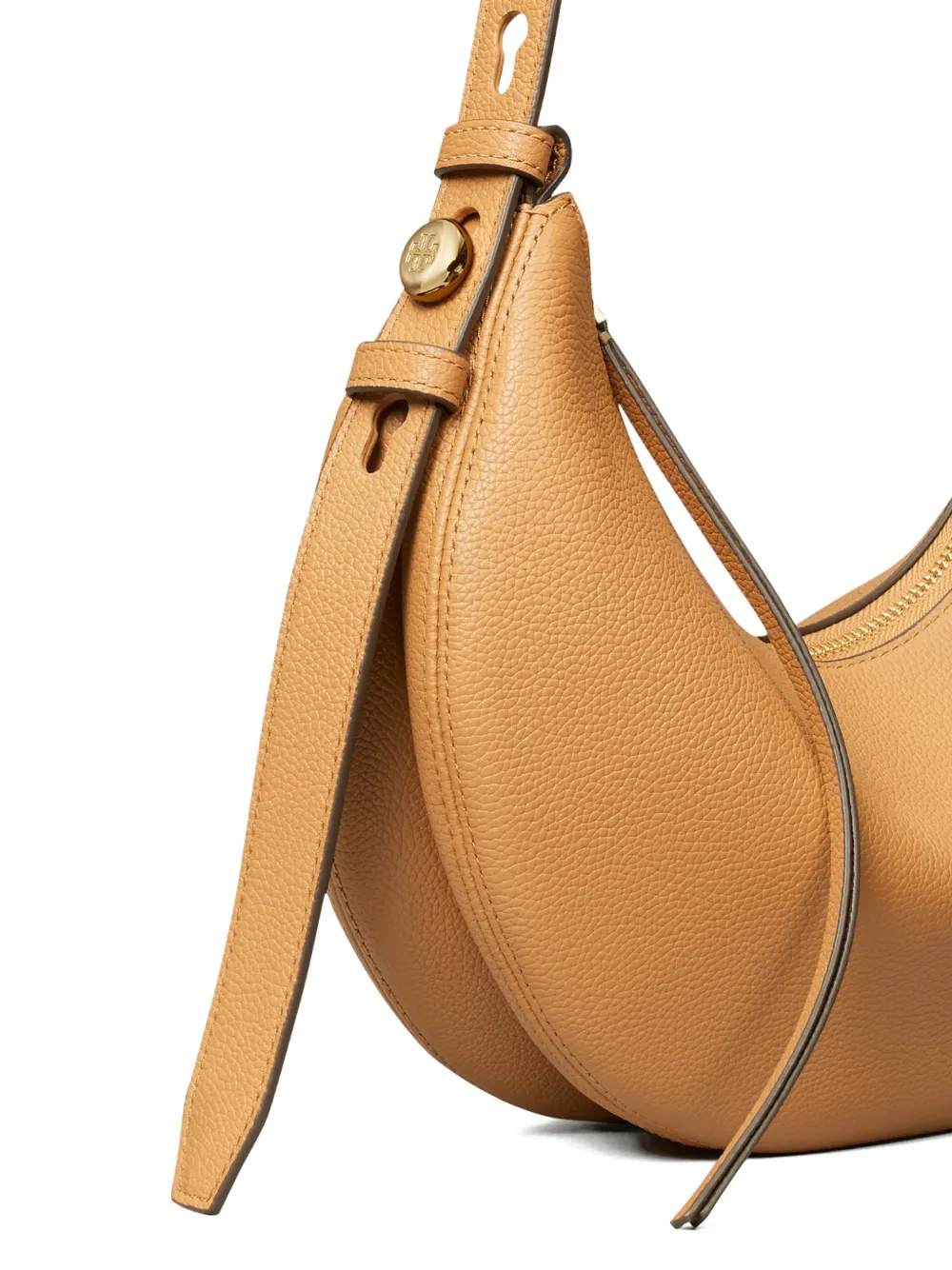 Close up of tan bag, showing texture of the polyamide fabric