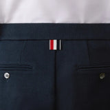 Close up of Navy shorts, showing texture of the 100% cotton fabric