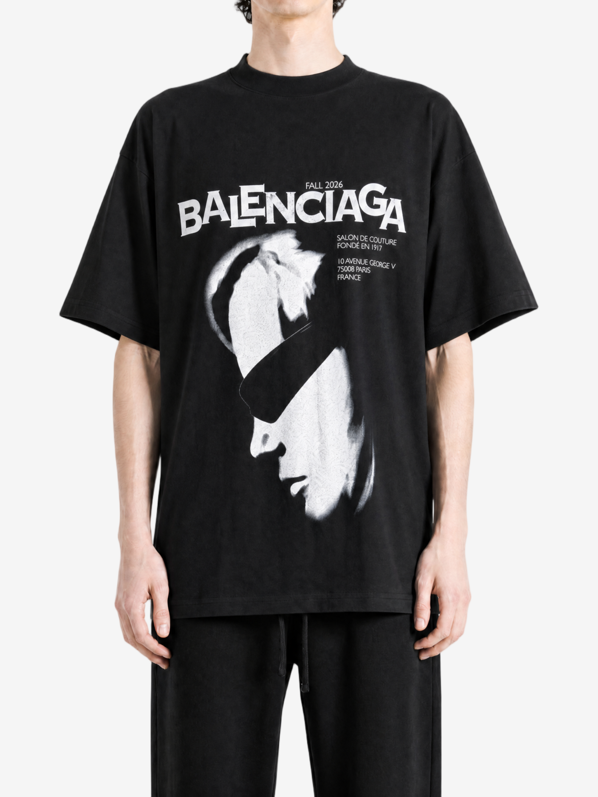 Black t-shirt, full body view