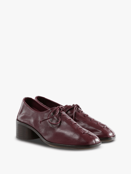 Burgundy shoes, front view
