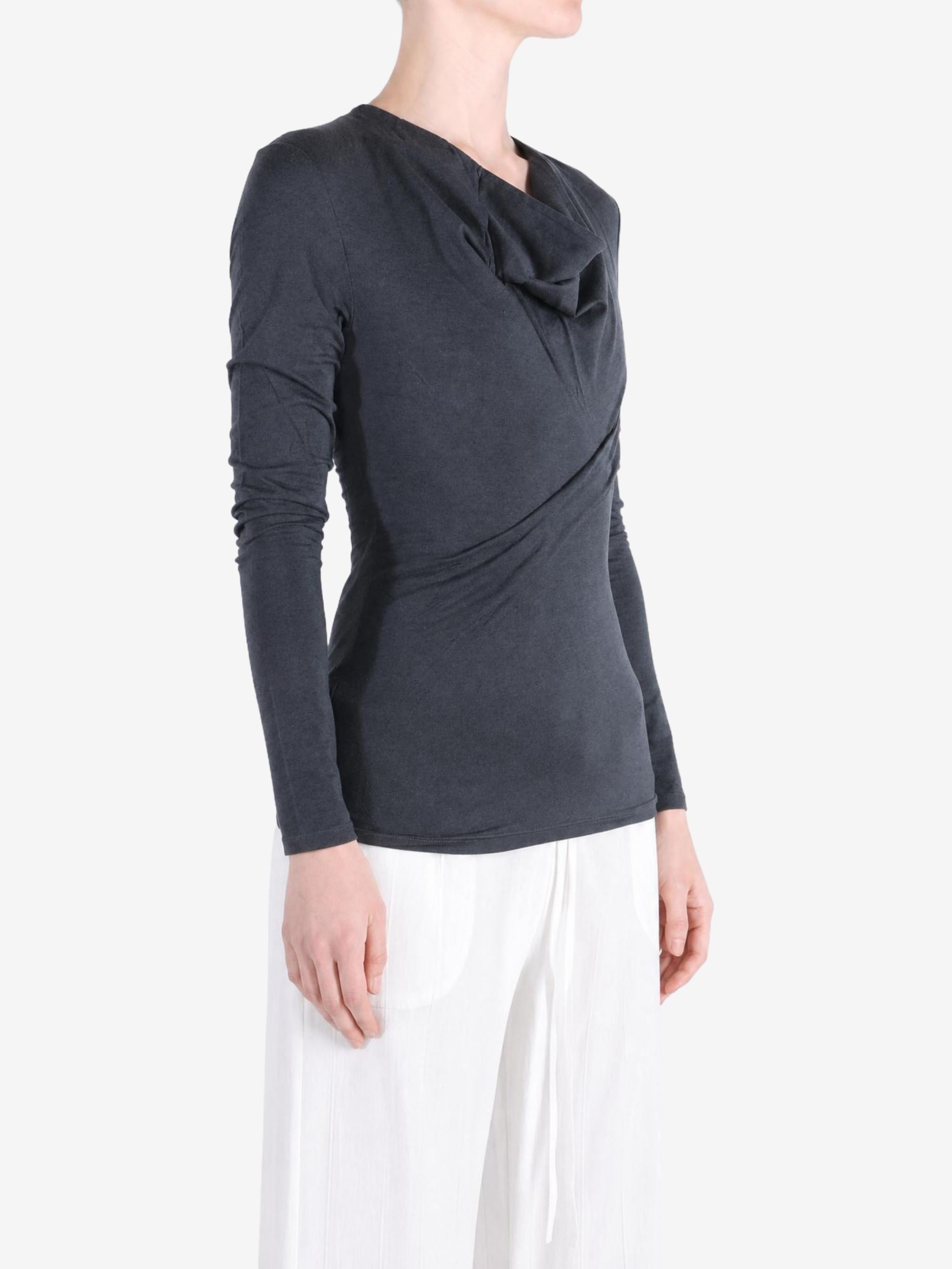 Navy top worn by a person, showing the top fit