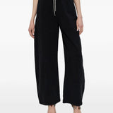 Black pants worn by a person, showing the  pants' fit