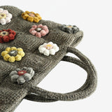 Close up of green bag,showing texture of the wool  fabric