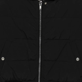 Close up of the black jacket, showing texture of the polyamide fabric