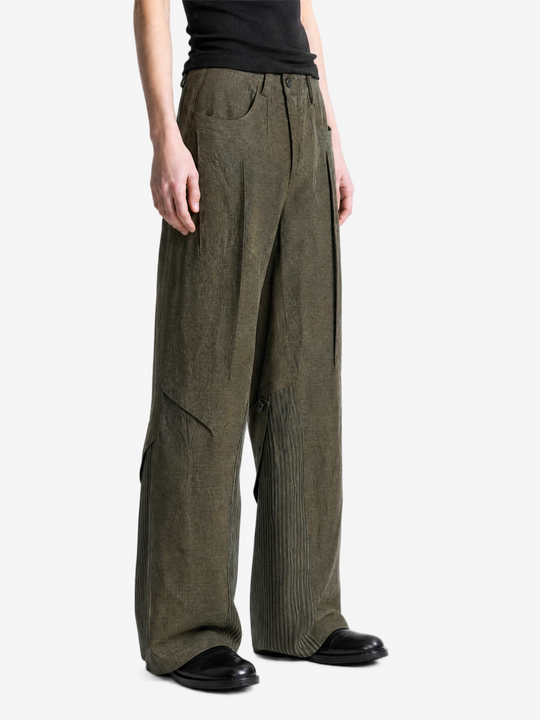 Green jeans, full body view