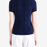 Navy t-shirt worn by a person, showing the t-shirt fit