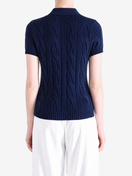 Navy t-shirt worn by a person, showing the t-shirt fit