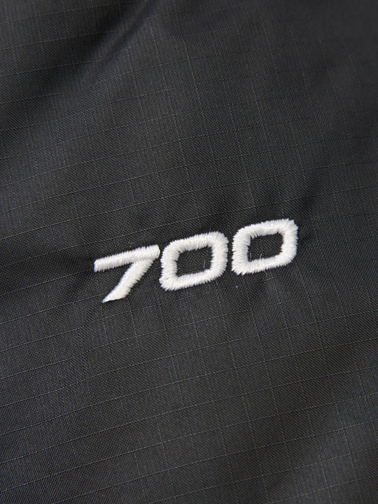 Close up of Black jacket, showing texture of the nylon fabric
