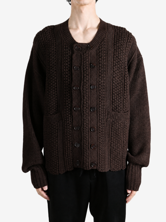 Brown knitwear, full body view