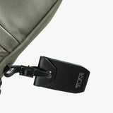 Close up of grey bag, showing texture of the nylon fabric