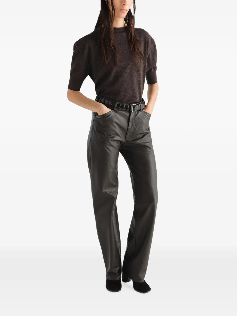 Brown knitwear, full body view