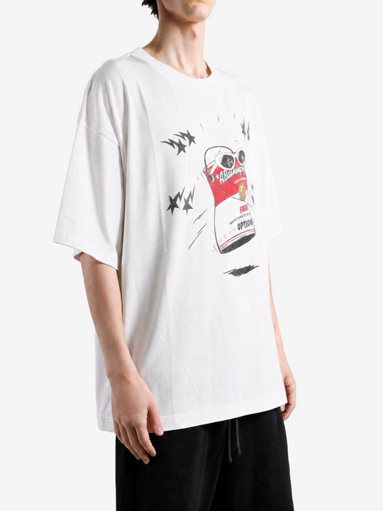 White t-shirt worn by a person, showing the t-shirt fit