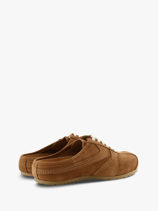 Tan shoes, back view