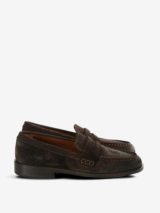 Brown loafers,front view