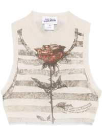 JEAN PAUL GAULTIER - Women Printed "Tattoo Marinière" Mesh Crop Top