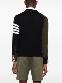 THOM BROWNE - Men Fun Mix Classic V Neck Cardigan In Fine Merino Wool W/4 Bar Stripes