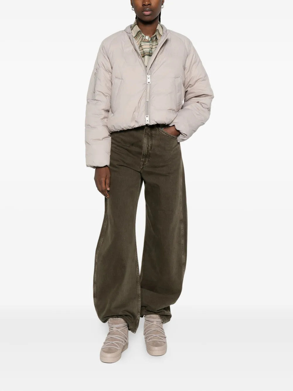 Tan jacket, full body view