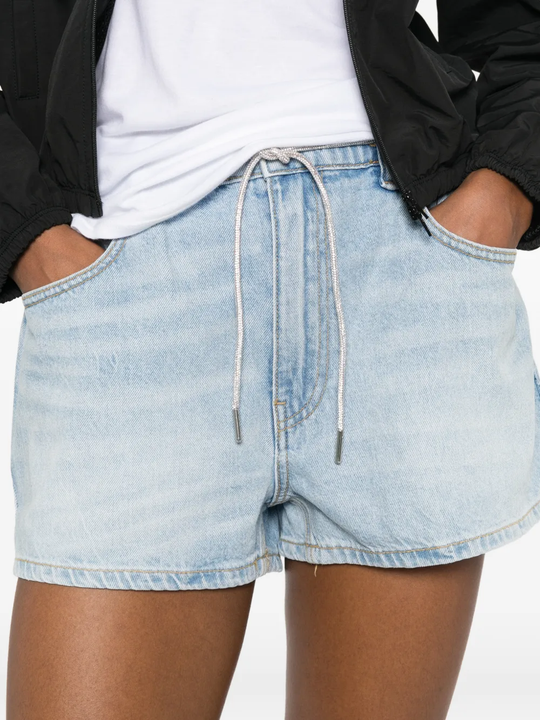 Blue shorts worn by a person, showing the shorts fit