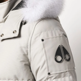 Close up of gray coat, showing texture of the  fabric