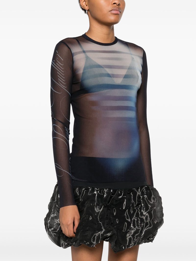 JEAN PAUL GAULTIER - Women Printed "Le Mâle" Mesh Top