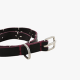 Close up of the black belt, showing texture of the fabric