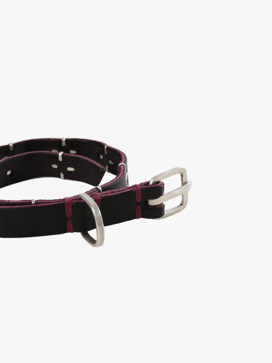 Close up of the black belt, showing texture of the fabric