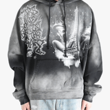 Black hoodies worn by a person, showing the hoodies fit