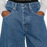 Close up of blue jeans, showing texture of the Cotton fabric