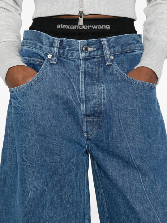 Close up of blue jeans, showing texture of the Cotton fabric