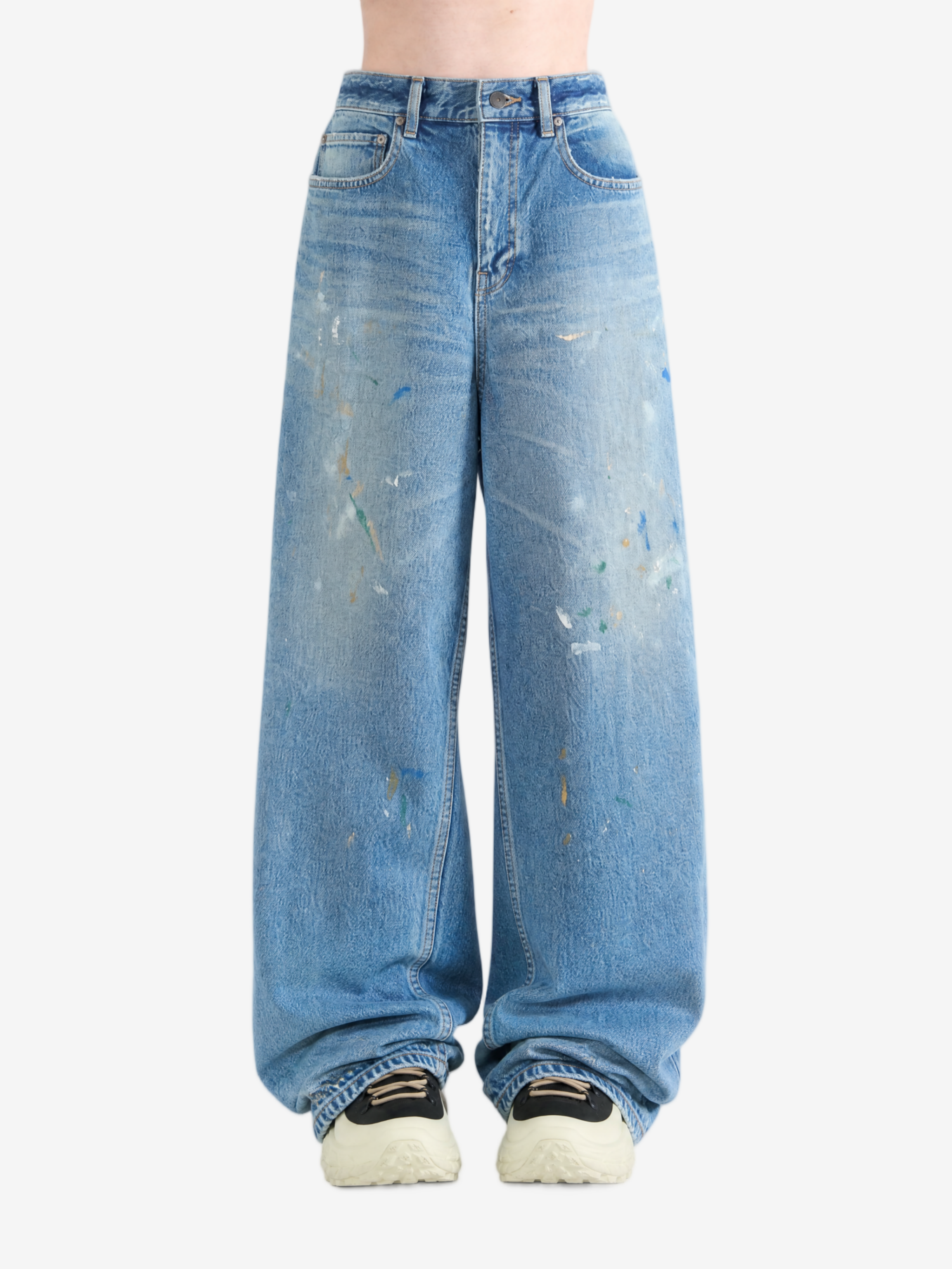 Blue pants, full body view