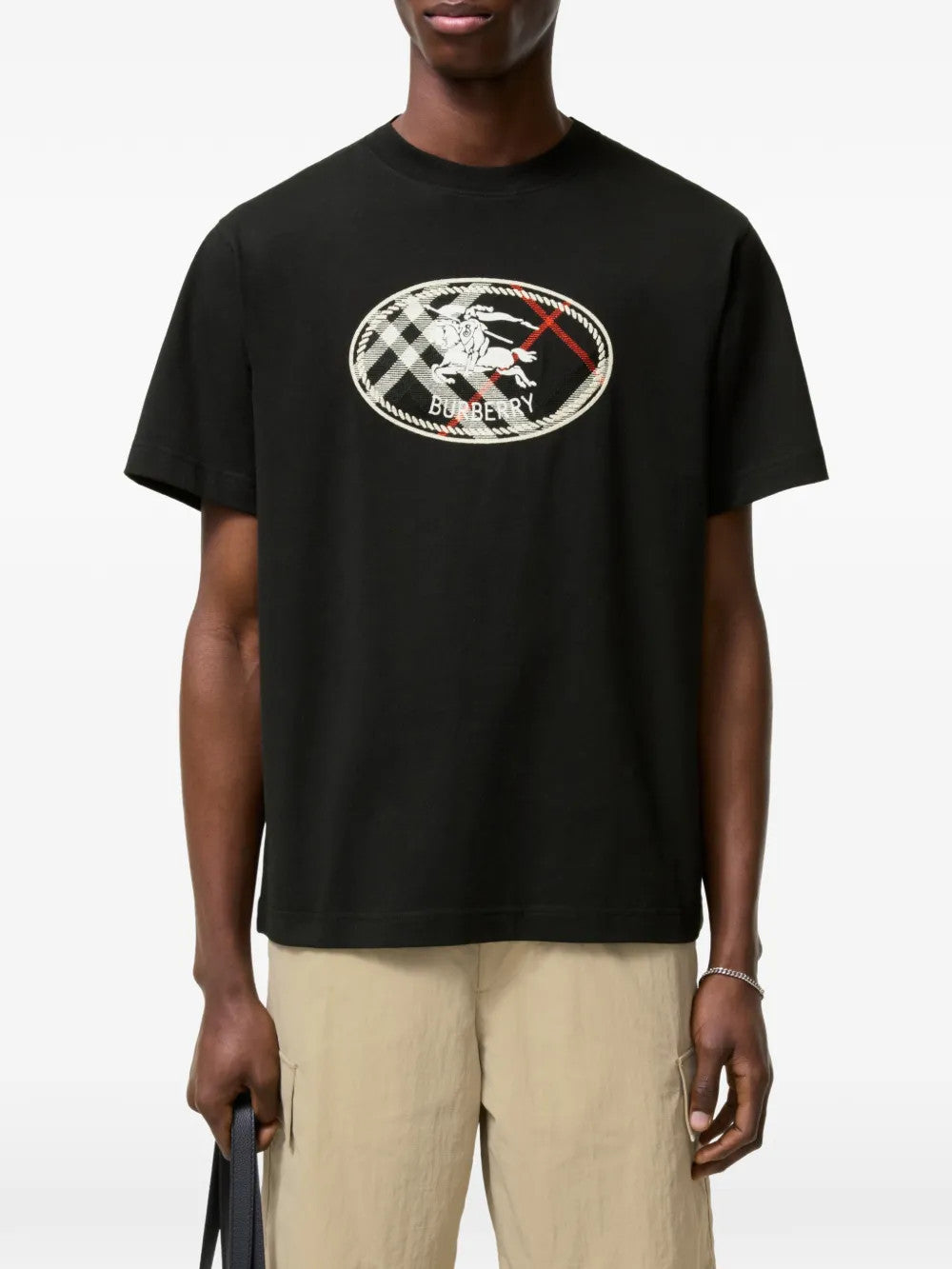 Black t-shirt, full body view