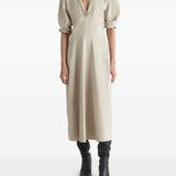 Tan dress, full body view