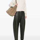 grey bag worn by a person, showing the bag's fit