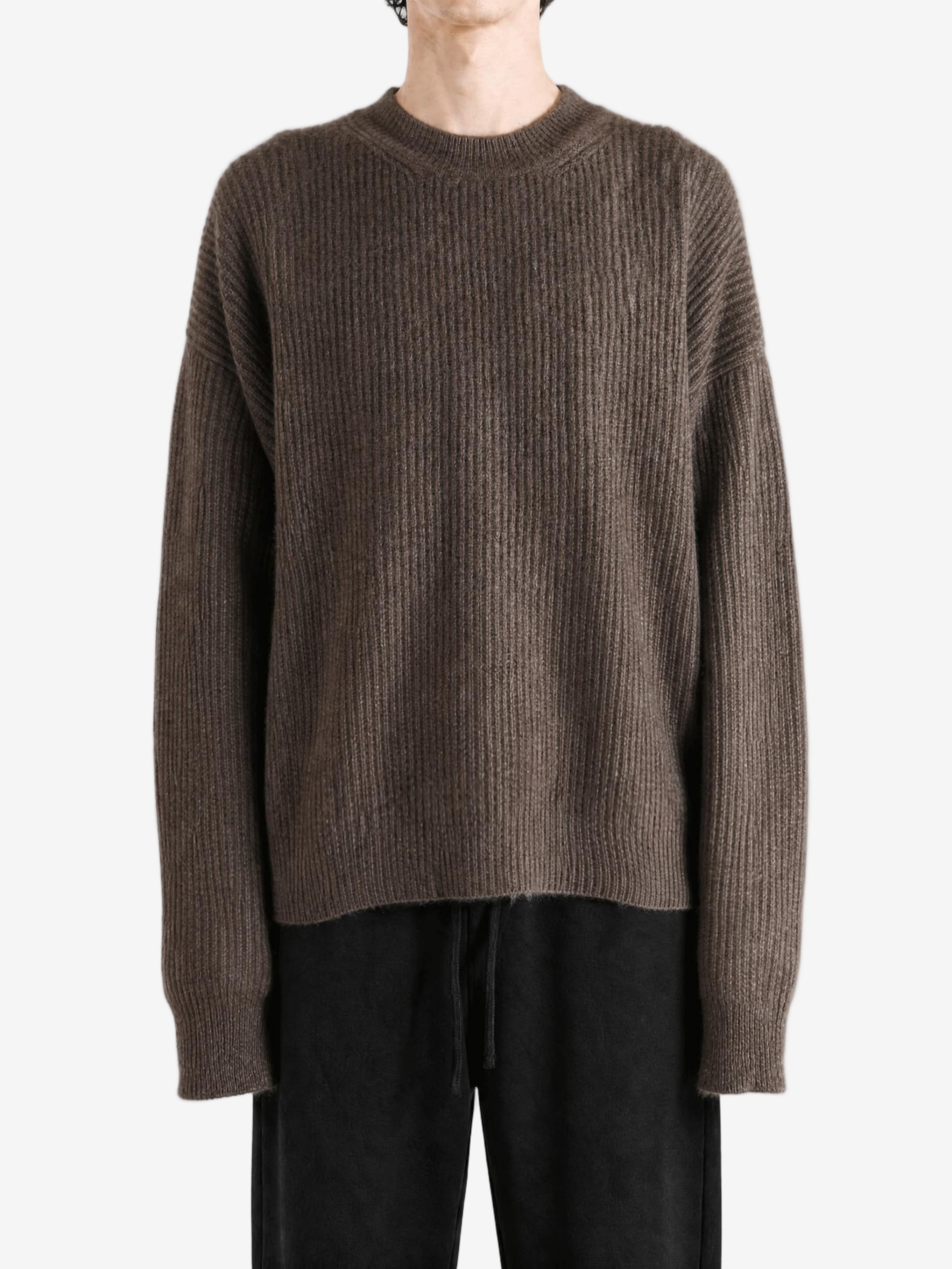 Brown knitwear, full body view