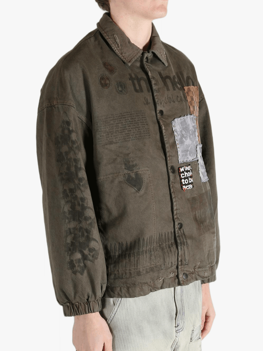 Green jacket worn by a person, showing the jacket's fit
