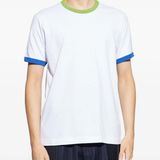 White t-shirt worn by a person, showing the shirt's fit