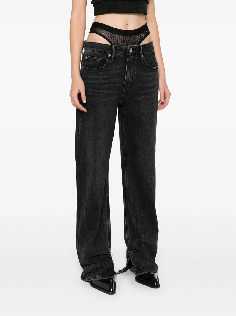 ALEXANDER WANG - Women Slit Hem Jean Prestyle Hotfix Mesh Undie