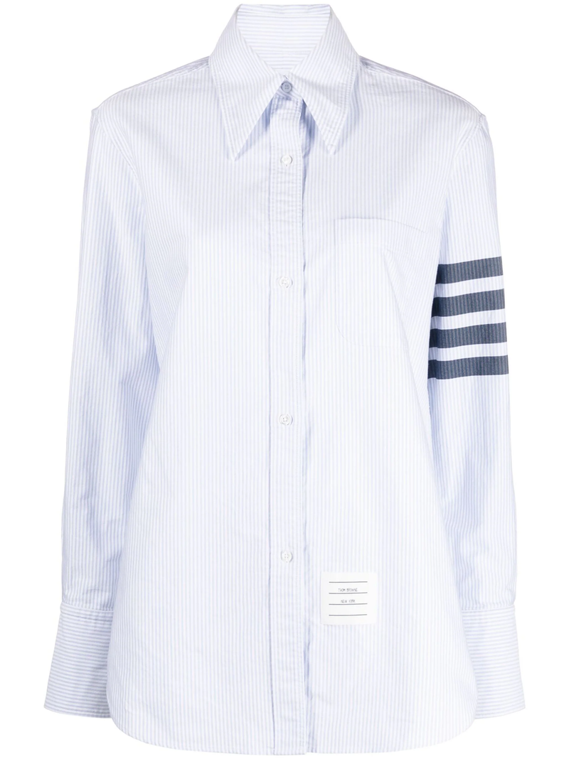 THOM BROWNE Women Exaggerated Easy Fit In University Stripe W/ Woven 4 Bar Stripe Oxford Point Collar Shirt