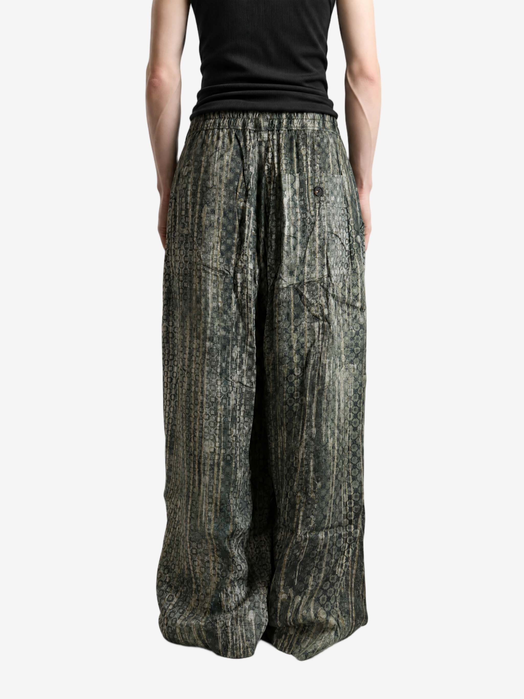 Green pants, full body view